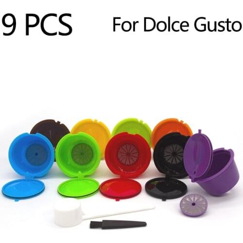 9 PCS High Quality Colorful Refillable Capsules for DOLCE GUSTO Coffee Capsules Reusable Filter with Spoon Brush Coffee Pods