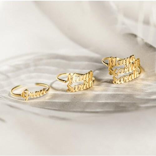 HUHUI Custom 1-4 Name Ring Personalized Last Name Stainless Steel Adjustable Ring Women Couple Family Jewelry Christmas Gift