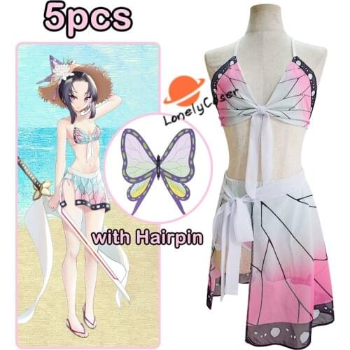 Takerlama Kochou Swimsuit Anime Demon Slayer Kochou Shinobu Cosplay Costume Bikini Summer Kimetsu No Yaiba Swimwear Summer