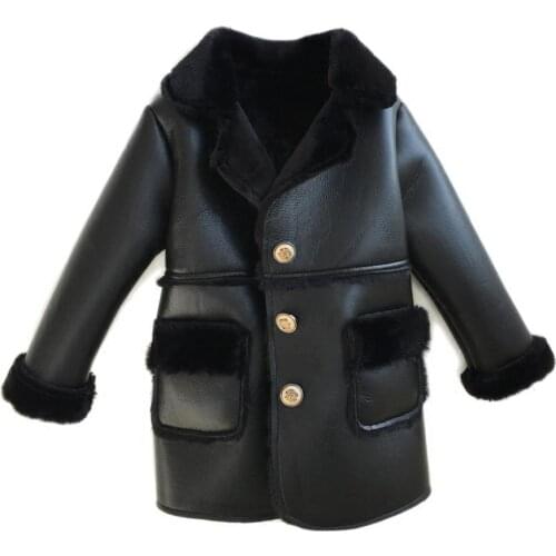 Winter Children Faux Leather Suede Coat Black PU Leather jackets Girls Boys Faux Leather jackets Outwear Kids Patchwork Coat Y46