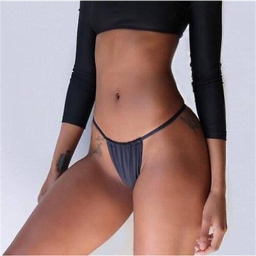 Hot Brazilian Cheeky Bikini Bottom 2018 Women Black Thong Bathing Beach Strappy Butt Brief Scrunch Halter String Micro Panties