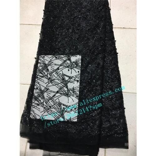 Top sale ! france tulle lace with beads high quality african sequins glued glitter lace fabric for evenging party stage dress