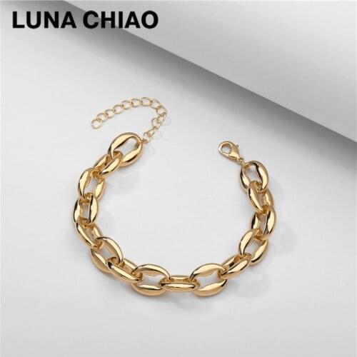 LUNA CHIAO Fashion Jewelry Gold Plating Chunky Oval Links Chains Statement Bracelets for Women