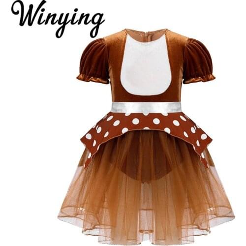 Cute Infant Baby Girls Christmas Costume Reindeer Elk Cosplay Holiday Party Brown Romper Mesh Dress Kids Toddlers Xmas Clothes