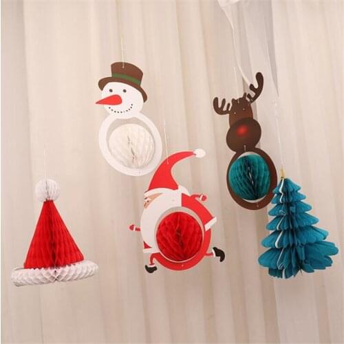 Cute Christmas Ornaments For Door Window Party DIY Paper Pendant Decor Lovely Snowman Xmas Hat Elk Santa Christmas Pendant