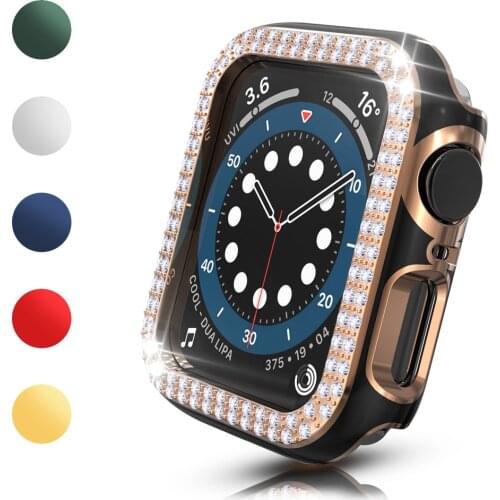 Fashion Women Rhinestone PC Bumper for Apple Watch Case Series 6 SE 5 4 3 Two-color Cover for Iwatch 40mm 44mm 38mm 42mm Frame