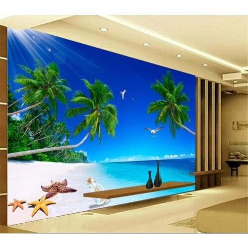 High quality 22d Stereo Custom Mural Wallpaper Walls Brand Designer Sea views Coco starfish Self-adhesive Wall Papers 247