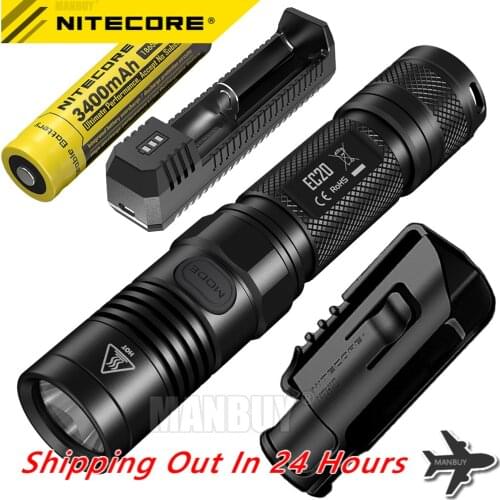 Nitcore EC20 Flashlight 3400mah 18650 Rechargeable Battery UI1 Charger + NTH10 Holder Outdoor Camping Search Torch Free Shipping