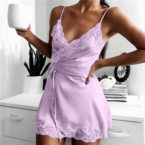New Summer Womens Nightdress Elegant Ladies Sling Nightdress Sleeveless Lace Female Nightgown Stretch Satin Pajamas Swimsuit
