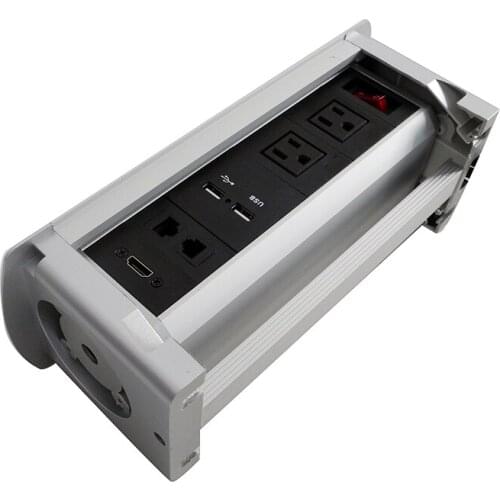 Silver New Manual Flipping Desktop Socket for High-grade Office, Hotel and Other High-grade Multimedia Places