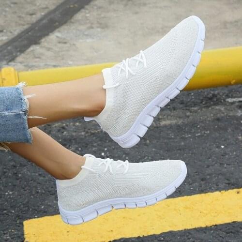 Flat Shoes, Mesh Vulcanized Shoes, Womens Flying Woven Casual Shoes, Breathable Sneakers, One-step Plus Size