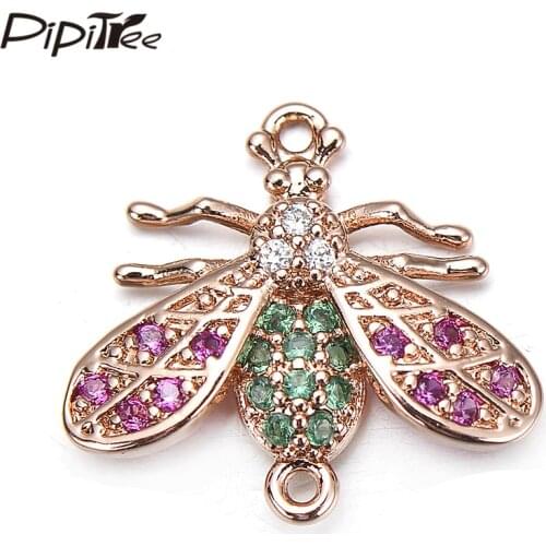 Pipitree Delicate Green & Pink CZ Zircon Stone Insect Charm Beads fit Bracelet Making DIY Crystal Charms Accessories for Jewelry