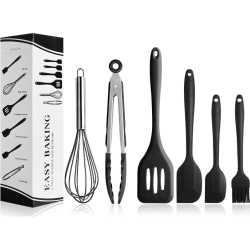 Food Grade 6pcs Silicone Cooking Tools Set Egg Beater Brush Food Tongs Spatulas Butter Knife Spreader Baking Kitchen Utensils