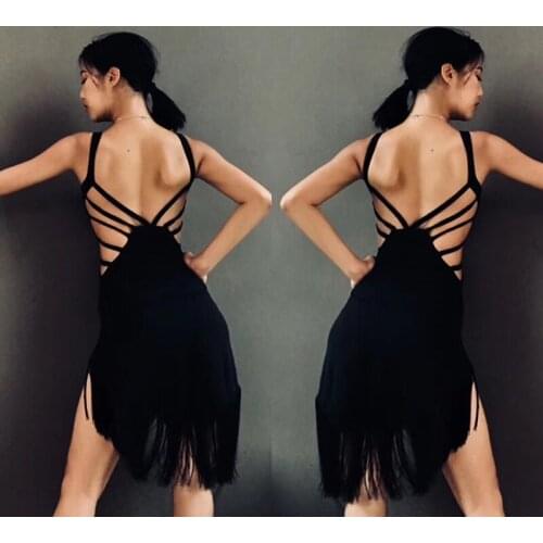 Women Latino Dress New Sexy Black Fringe Dress Performance Practice Clothes Latin Cha Cha Rumba Samba Competition Dress DQS5207