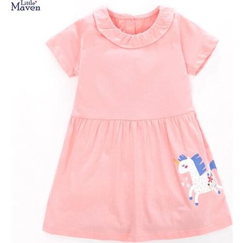 Frocks for Girls 2021 Summer Baby Girl Vestiods Children Clothes Toddler Unicorn Print Pink Dresses for Kids 2-7 Years QW199