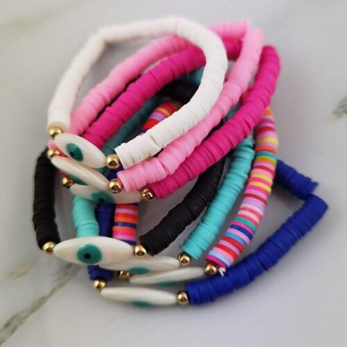 Go to Beach for Summer Bracelets for Women Fashion Colorful Polymer Clay Beads Bracelet Eye Shell Bracelets