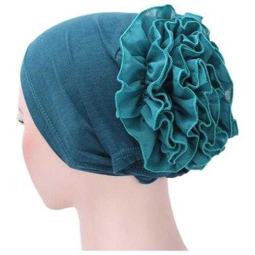 1pcs/lot Women Soft Comfortable Hijab Caps Islamic Hat female cotton and chiffon flower casual cap