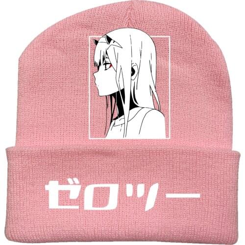 Unisex DARLING in the FRANKXX HIRO 02 ICHIGO Keep Warm Knitted Masked Hat Brimless Pullover Cap Headgear Helmet