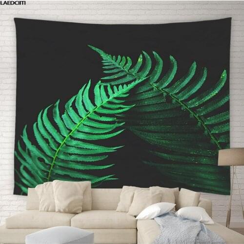 Tropical Green Plant Tapestry Banana Leaf Palm Foliage Black Background Wall Hanging Cloth European Style Living Room Home Decor