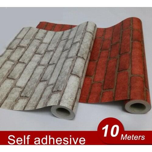 10M Back with Glue Vinyl Self Adhesive Wallpaper PVC Wall Stickers Brick Waterproof Brick Wall Paper For Room Kitchen Bathroom