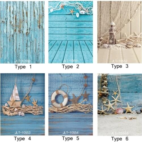5X7ft Photography Backgrounds Beach Wooden Board Blue Vinyl Backdrops Photo Studio for Weddings Children for Photo Shoots
