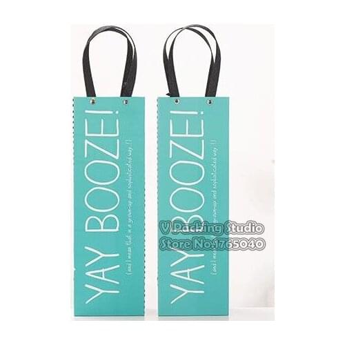Blue colour wine bags, paper gift box with string for red wine oil champange bottle carrier gift holder wine packing 100pcs