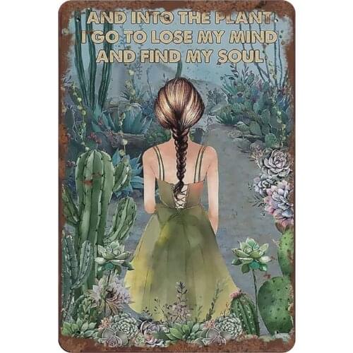 Succulent Girl Vintage Tin Sign Succulent Decor Plants Decor Garden Wall Sign for Home Office Cafe Bar Club Pub Wall Sign
