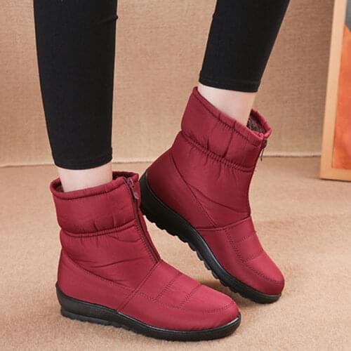 Rimocy Fashion Front Zipper Waterproof Snow Boots Women Winter Warm Plush Ankle Boots Woman Plus Size Low Heel Non Slip Booties