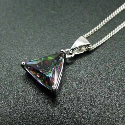 High Quality Simple Designs 925 Sterling Silver Triangle Rainbow Mystic Topaz Pendant Necklace for Women Gift