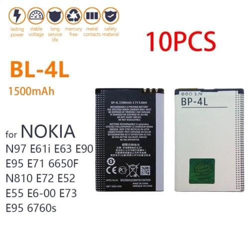 10PCS Genuine 1500mAh BP-4L BP4L BP 4L Li-ion Lithium Rechargeable Phone Battery for Nokia E61i E63 E90 N810 E72 E52 E71 6650F