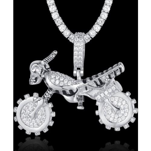 100% Micro Zircon Hip Hop Cool Motorcycle Pendant Necklace For Men Jewelry Custom Accept Factory Prices Gift CZ Rapper Jewelry