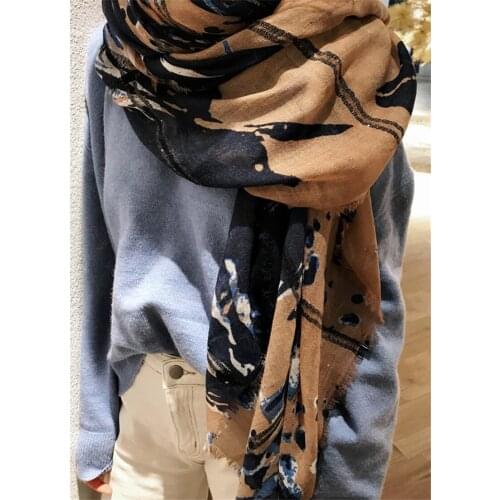 100% lambswool women fashion graffiti painting print thin scarf shawl pashmina 110x200cm retail wholesale