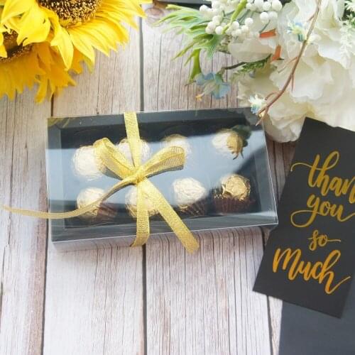 16*8.2*4cm 10set Black Chocolate Paper Box with PVC Window As Wedding Christmas Birthday Candy Packaging