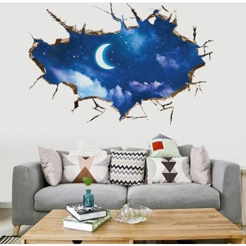 3D Moon Starry Sky Wall Stickers PVC Material Cosmic Moon Wall Decals Living room Kids room Ceiling wall stickers mural