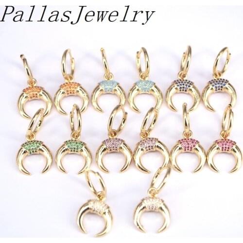 5Pairs Fashion Jewelry Gold Drop Earring Moon Shape handmade Colorful Zircon Earrings Women