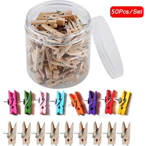 50PCS 3.5cm Creative Wooden Push Pins Clips for Home Office Kitchen Workplace School Classroom Wall Photos Cork Maps Board
