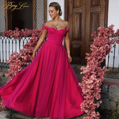 BeryLove Prom Dress Long Evening Dress Lace Simple Formal Dress Off the Shoulder Prom Gown Elegant Party Dress robes de soirée