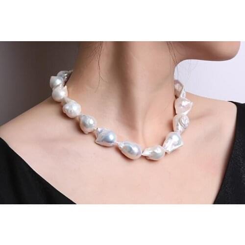 Free shipping Classic 18x20-20x23mm White Baroque Freshwater Pearl Necklace