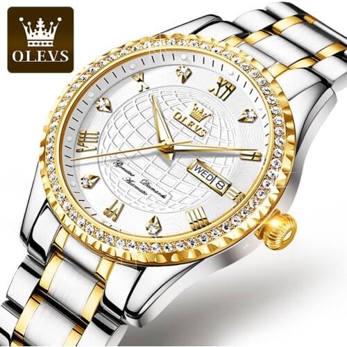 OLEVS Men Mechanical Watch Luxury Automatic Diamond Sports Watches Stainless Steel Waterproof Business Clock Relogio Masculino