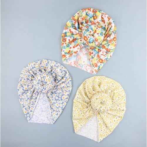 Floral Print Baby Turban Hat Cute onut Knot Baby Girl Hat Newborn Spring Summer Elastic Soft Cotton Toddler Kids Cap Beanies