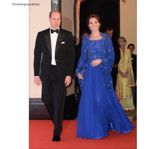 Royal Blue Celebrity Dress Kate Middleton Beaded Long Special Occasion Dress Party Gown vestidos de festa