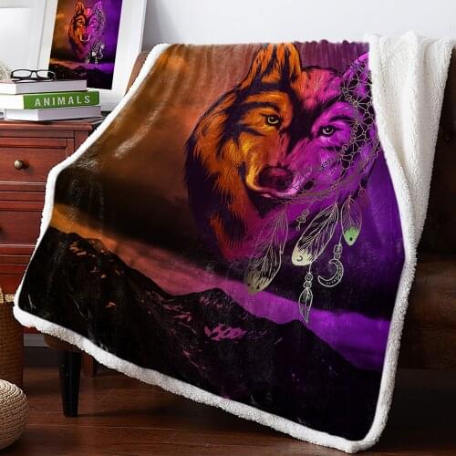 Gradient Wolf Dream Catcher Fleece Blanket Office Sofa Cashmere Blanket Bed Cover Bedspread Warm Blankets for Beds