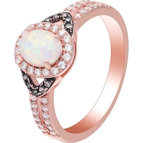 Hainon Elegant White Opal Ring Fashion White CZ Wedding Jewelry Rose Gold Filled Engagement Promise Rings for Women anillos