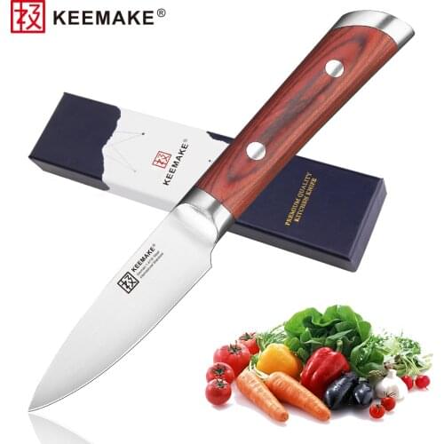 KEEMAKE 3.5" inch Paring Knife High Carbon German 1.4116 Stainless Steel Kitchen Chef Knives Color Wood Handle Cutting Tools