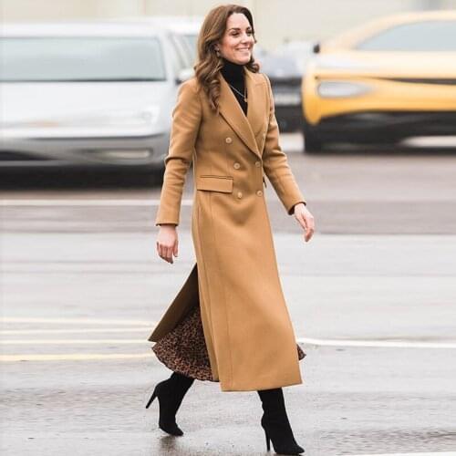 Kate Middleton High-end Customization Elegant Formal Office Lady Workplace Camel Cashmere Woolen Overcoat