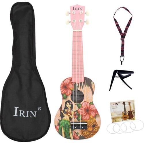21inch Ukulele Basswood Ukelele with Hawaii Girl Pattern Bag Strap String Capo Acoustic Instrument Kit