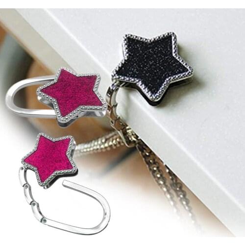 Bag Hook Shiny Folding Zinc Alloy Rhinestone Crown Star Table Edge Handbag Hanger for Home Keychain Cute Bag Pendant