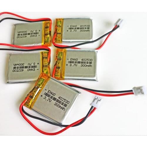 5 pcs 3.7V 300mAh Lithium Polymer LiPo Rechargeable Battery JST 2.0mm 2 pin For Mp3 DVD Camera bluetooth GPS 402530
