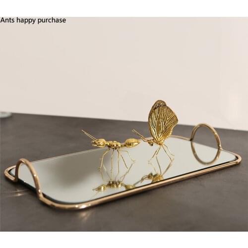 Metal Glass Mirror Storage Tray Gold Oval Dotted Fruit Plate Small Items Jewelry Display Tray Mirror 45*30cm/35*20cm