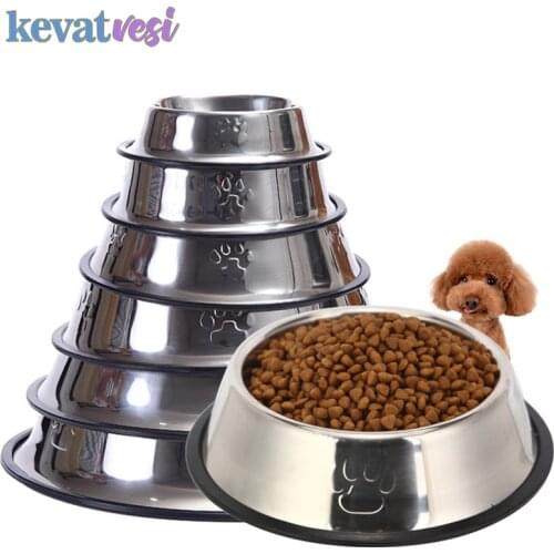 Dog Cat Bowl Stainless Steel Feeding Bowls Foot Print Dog Water Bowl for Dogs Cats 5 Size Outdoor Travel Durable Pet Supplies